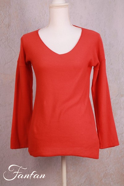 Orientique Naturally Knit Top v neck long sleeve 12225 Art Red