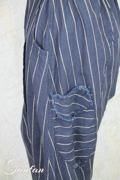 Mara Gibbucci Pantalon bleu à rayures blanches 54-91